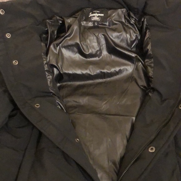 Black puffer long coat with faux fur hood size Large - Picture 8 of 16